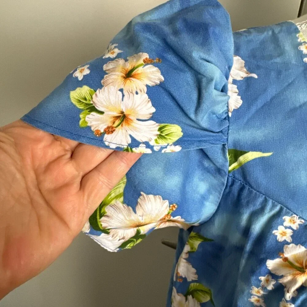 Authentic Made in Hawaii MuMu Kaftan Midi Dress Floral Ruffle Sz M - Picture 5 of 9